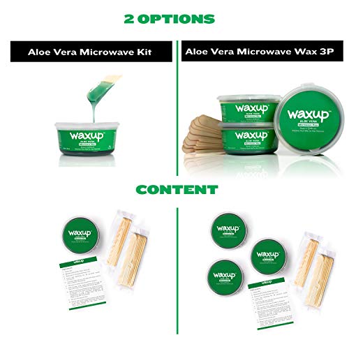 waxup Aloe Vera Microwave Wax Kit 7 ounces, 16 Assorted Wax Sticks, Stripless...