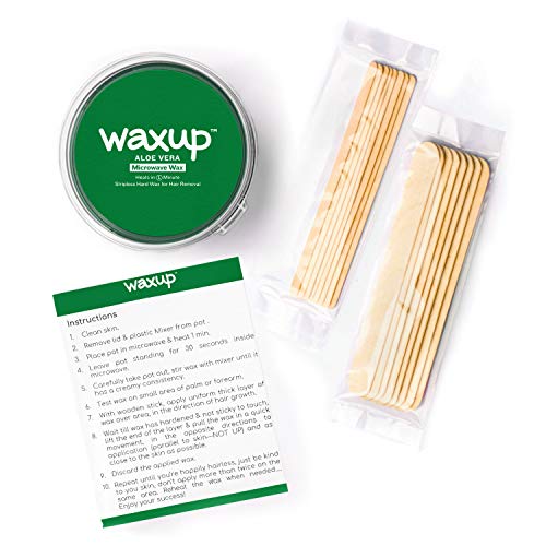 waxup Aloe Vera Microwave Wax Kit 7 ounces, 16 Assorted Wax Sticks, Stripless...
