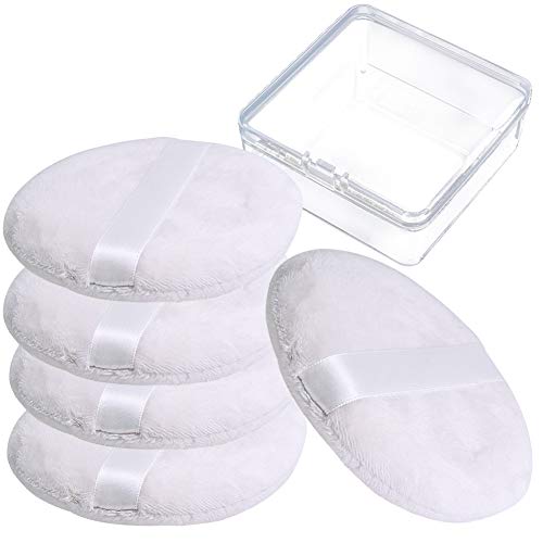 5 PCS Large Powder Puff, 4.13 Inch Velour Body Powder Puff Round Fluffy Powde...