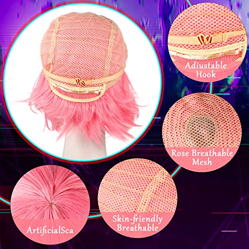 Bob Wigs and Party Sunglasses Short Straight Bob Wig Cosplay Rainbow Wig Neon...