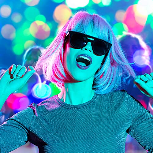 Bob Wigs and Party Sunglasses Short Straight Bob Wig Cosplay Rainbow Wig Neon...