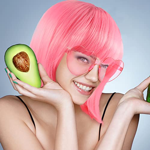 Bob Wigs and Party Sunglasses Short Straight Bob Wig Cosplay Rainbow Wig Neon...