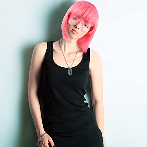 Bob Wigs and Party Sunglasses Short Straight Bob Wig Cosplay Rainbow Wig Neon...