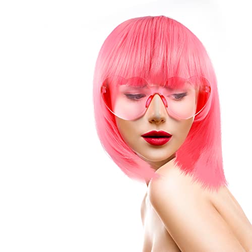 Bob Wigs and Party Sunglasses Short Straight Bob Wig Cosplay Rainbow Wig Neon...