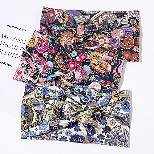 3 Pcs Non Slip Women Headbands With Buttons Silk Boho Extra Wide Floral Headb...