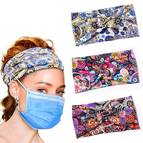 3 Pcs Non Slip Women Headbands With Buttons Silk Boho Extra Wide Floral Headb...