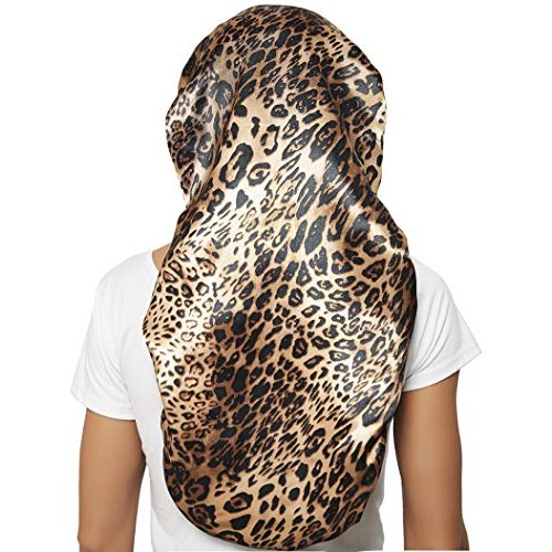 2 Pcs Hair Bonnets for Women Satin, Black Leopard Soft Elastic Band Silky Sle...