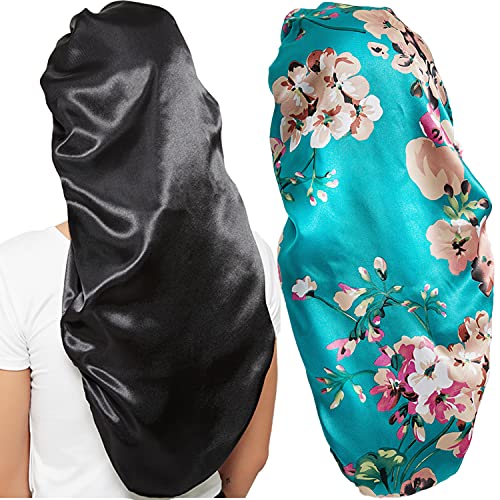 2 Pcs Silk Bonnet for Women Satin, Soft Elastic Band Silky Sleeping Cap Big B...