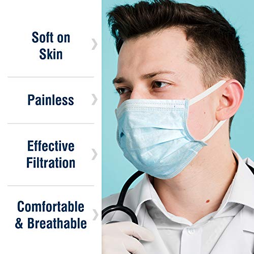 WeCare Disposable Face Masks With Ultra Comfort Ear Loops - 50 Pack, Blue - 3...