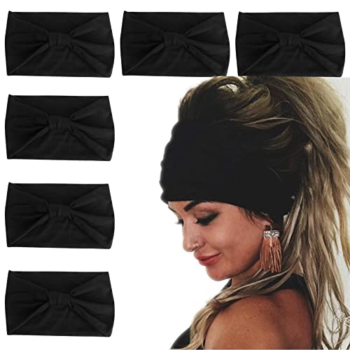 Wecoe 6 Pack Black Headband Wide Elastic Headbands for Women Fashion Headband...