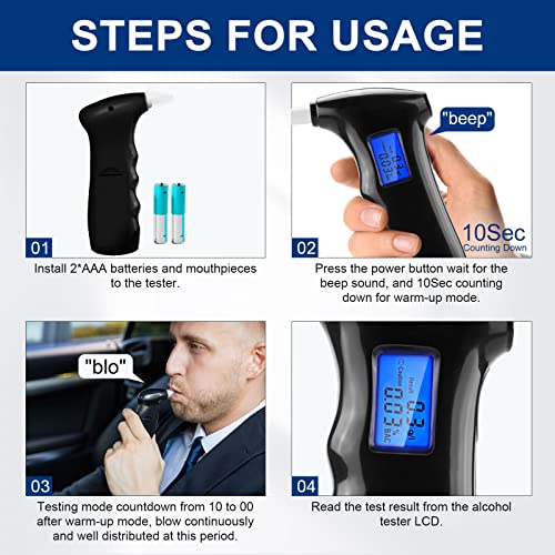 Breathalyzer, Personal Alcohol Tester with LED Display and 5 Replacement Mout...