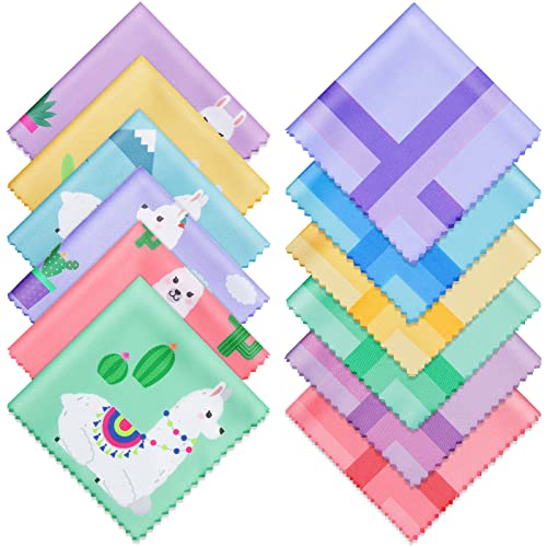 18 Pieces Cute Llama Alpaca Design Microfiber Glasses Cleaning Cloth Cactus M...