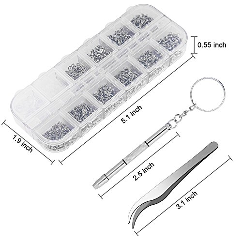 Sunglasses Eyeglasses Repair Kit, 1100PCS Tiny Stainless Steel Screws and 5 P...