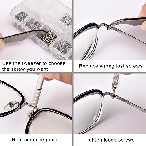 Sunglasses Eyeglasses Repair Kit, 1100PCS Tiny Stainless Steel Screws and 5 P...