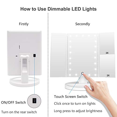 WEILY Lighted Makeup Mirror with 21 LED Lights, Trifold Vanity Mirror with 3X...