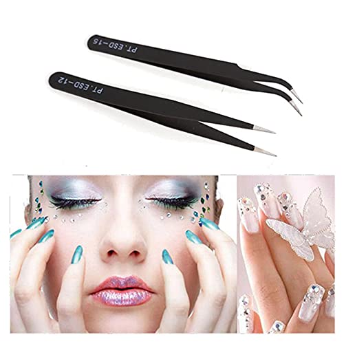 WEISUO Eyelash Extension Tweezers Straight and Curved Tip Tweezers for Eyelas...