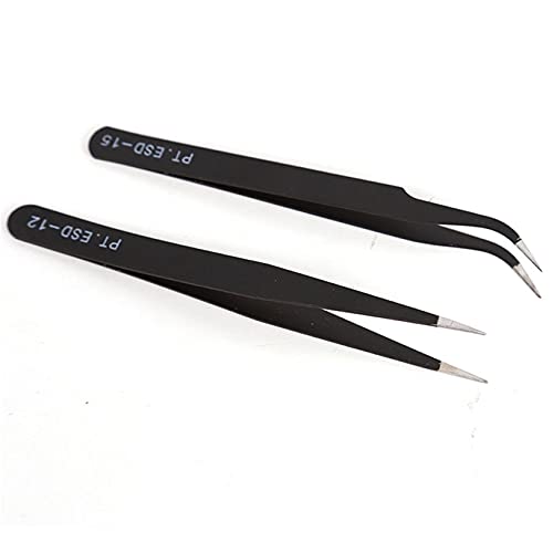 WEISUO Eyelash Extension Tweezers Straight and Curved Tip Tweezers for Eyelas...