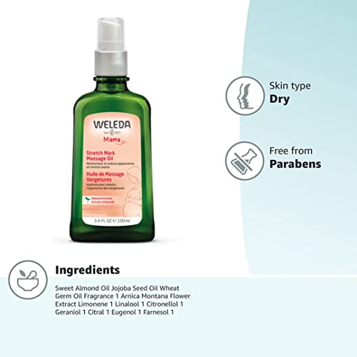 Weleda Stretch Mark Pregnancy Massage Oil, 3.4 Fluid Ounce, Plant Rich Oil wi...