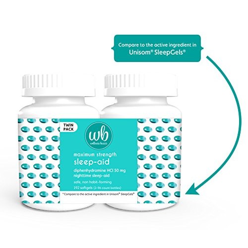 Wellness Basics Maximum Strength Sleep-Aid Diphenhydramine Softgel Twin Pack,...