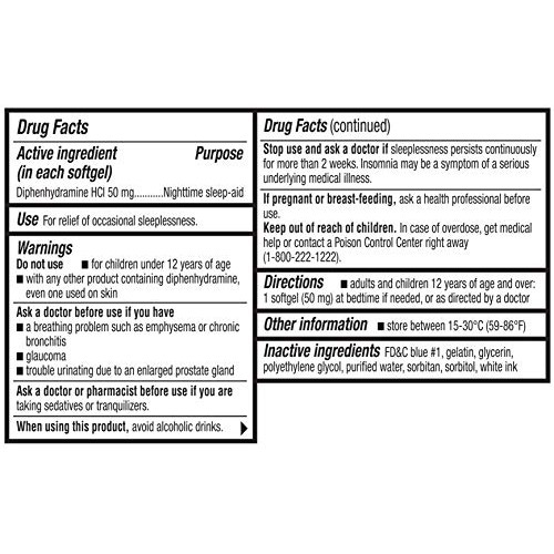 Wellness Basics Maximum Strength Sleep-Aid Diphenhydramine Softgel Twin Pack,...