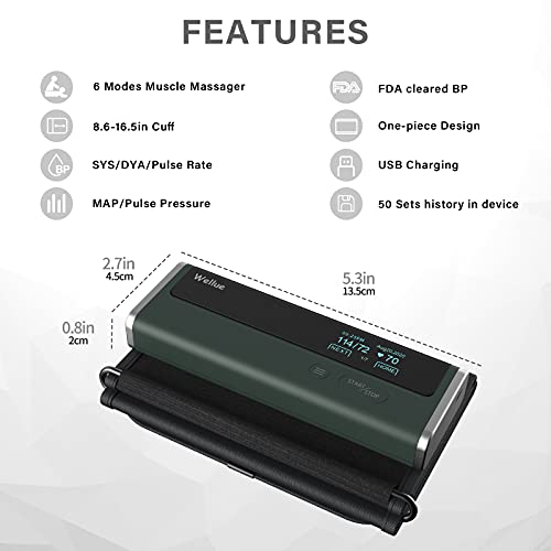 Wellue Blood Pressure Monitor + Massage, Upper Arm Cuff BP Machine with Free ...