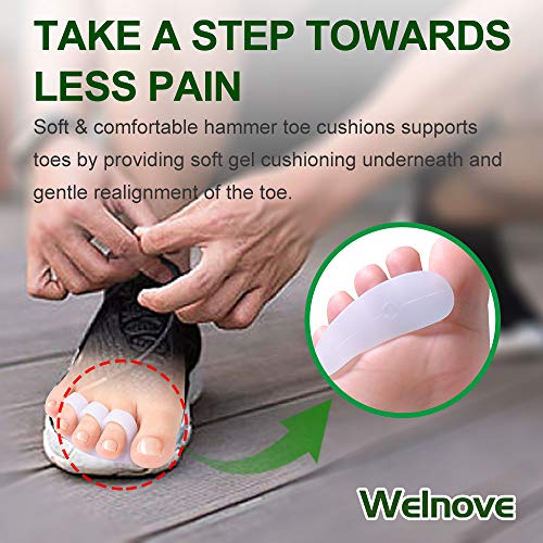 Welnove Hammer Toe Crests Straightener 4 Pcs Gel Toe Support Pads Cushion(3 L...
