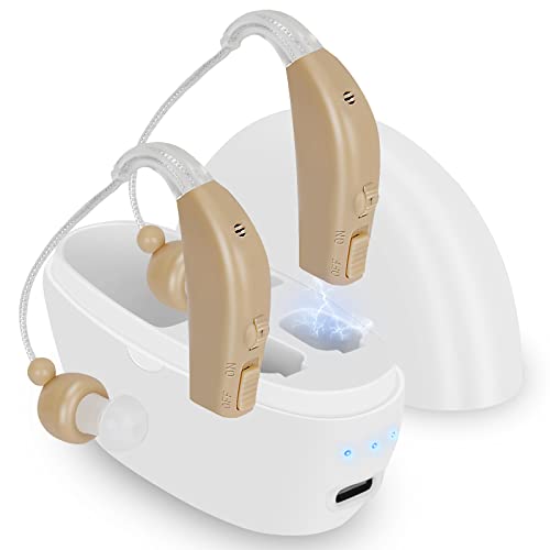 Hearing Aids for Seniors Rechargeable with Noise Cancelling, BTE Hearing Ampl...