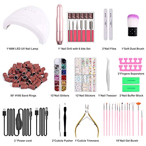 86PCS Portable USB Electric Nail Drill Set Polish Pen File Kit, 48W UV LED Na...