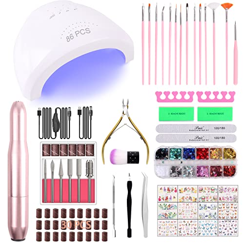 86PCS Portable USB Electric Nail Drill Set Polish Pen File Kit, 48W UV LED Na...