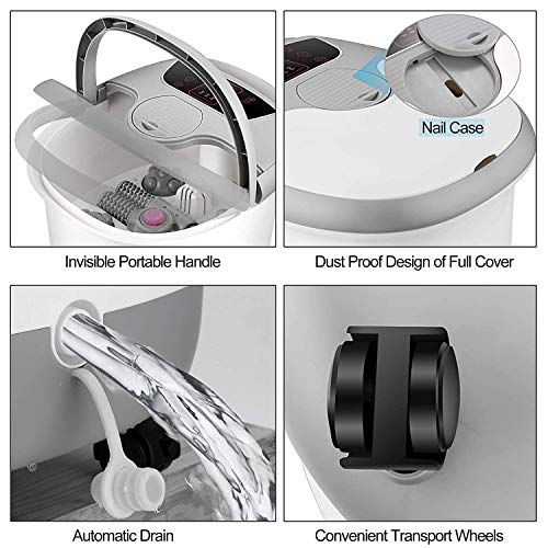 Motorized Foot Spa Bath Massager w/Heat Massage and Bubble Jets, Red Infrared...