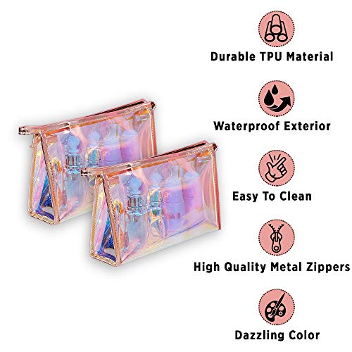 WestonBasics Holographic Makeup Bag, Set of 2 Iridescent Makeup Pouch for Cos...
