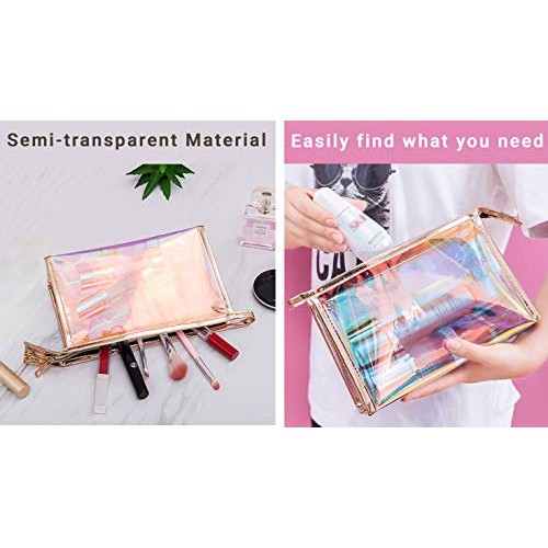 WestonBasics Holographic Makeup Bag, Set of 2 Iridescent Makeup Pouch for Cos...