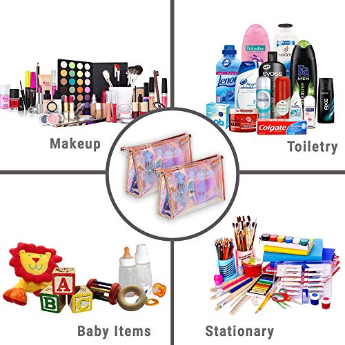 WestonBasics Holographic Makeup Bag, Set of 2 Iridescent Makeup Pouch for Cos...