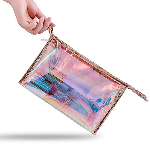WestonBasics Holographic Makeup Bag, Set of 2 Iridescent Makeup Pouch for Cos...