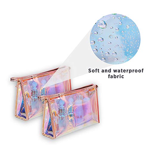 WestonBasics Holographic Makeup Bag, Set of 2 Iridescent Makeup Pouch for Cos...