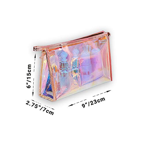WestonBasics Holographic Makeup Bag, Set of 2 Iridescent Makeup Pouch for Cos...