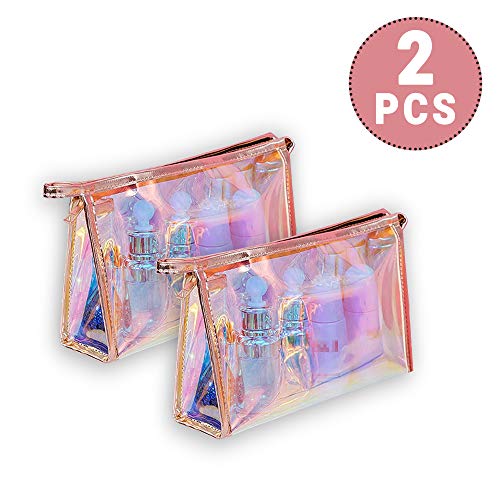WestonBasics Holographic Makeup Bag, Set of 2 Iridescent Makeup Pouch for Cos...