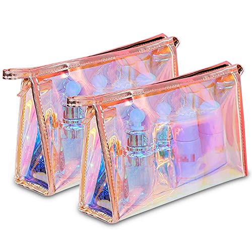 WestonBasics Holographic Makeup Bag, Set of 2 Iridescent Makeup Pouch for Cos...