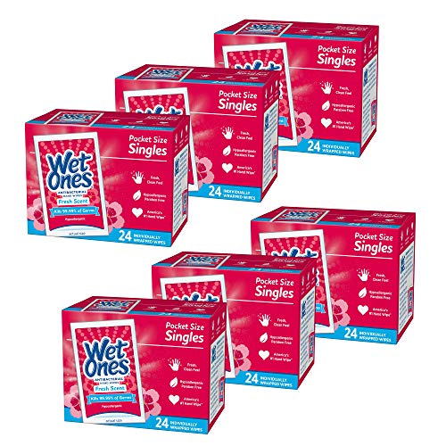 Wet Ones Antibacterial Hand Wipes, Fresh Scent, 24 count Wipes (Pack of 6), P...