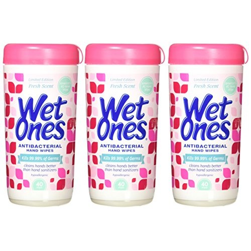 WET ONES Antibacterial Hand Wipes, Fresh Scent 40 ea (Pack of 3)