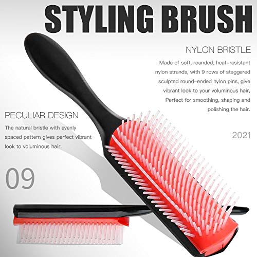 4 Pcs Detangling Brush Set, 9-Row Cushion Nylon Bristle Shampoo Brush, Rattai...