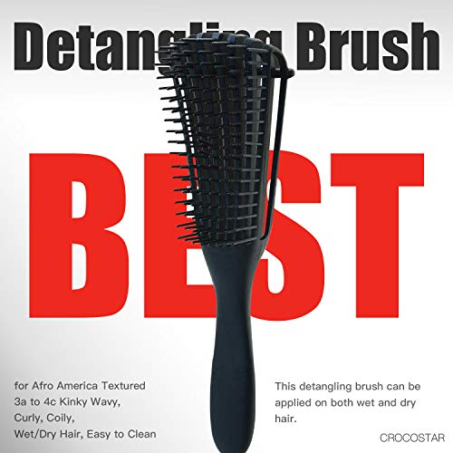 4 Pcs Detangling Brush Set, 9-Row Cushion Nylon Bristle Shampoo Brush, Rattai...