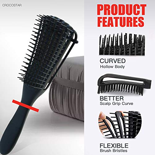 4 Pcs Detangling Brush Set, 9-Row Cushion Nylon Bristle Shampoo Brush, Rattai...