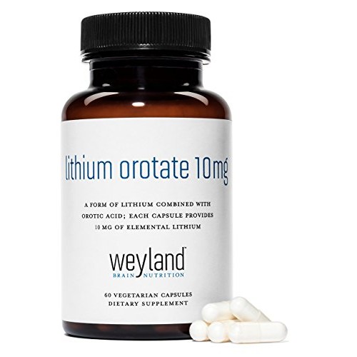 Weyland Brain Nutrition: Lithium Orotate 10mg (1 Bottle), 60 Vegetarian Capsu...