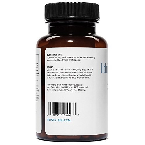 Weyland Brain Nutrition: Lithium Orotate 10mg (1 Bottle), 60 Vegetarian Capsu...