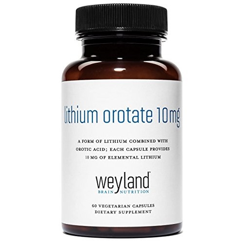 Weyland Brain Nutrition: Lithium Orotate 10mg (1 Bottle), 60 Vegetarian Capsu...