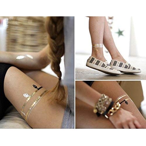 Temporary Tattoos,Metallic,5 Large Sheets Gold Silver Glitter, by WffDirect,8...