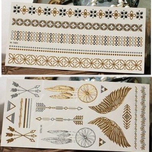 Temporary Tattoos,Metallic,5 Large Sheets Gold Silver Glitter, by WffDirect,8...