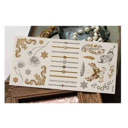 Temporary Tattoos,Metallic,5 Large Sheets Gold Silver Glitter, by WffDirect,8...