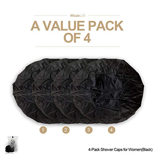 Shower Cap for Women Reusable Extra Large Shower Cap for Men (Black 4 Pack XL...